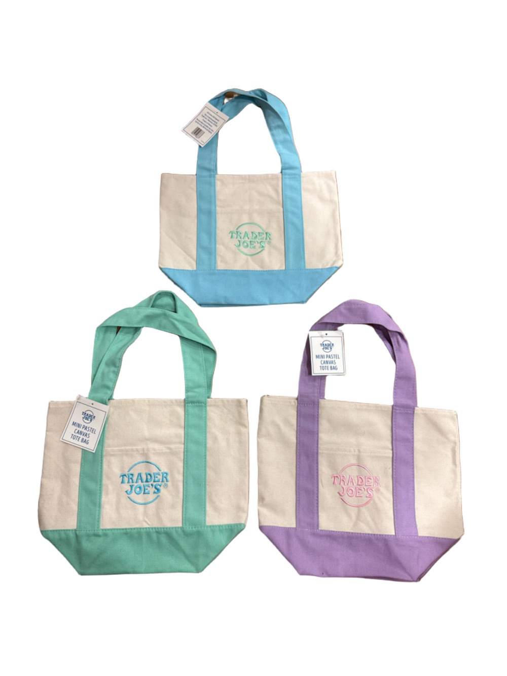 NWT Trader Joe's Mini Pastel Canvas (3) Tote Bags